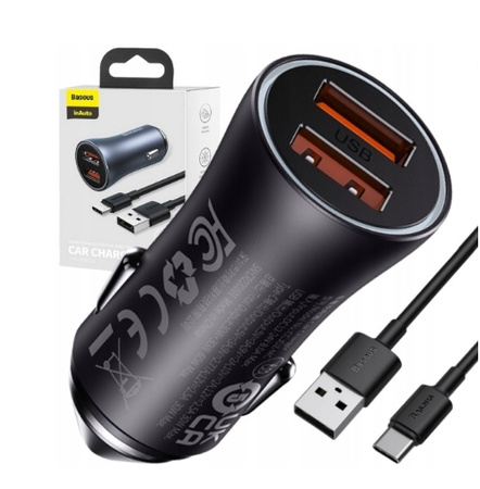 BASEUS SZYBKA ŁADOWARKA SAMOCHODOWA DO TELEFONU 40W 5A USB QC 4.0 KABEL