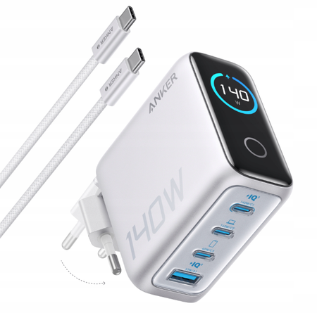 Ładowarka sieciowa ANKER 140W 4-Porty PD 3.1 GaN 3xUSB-C 1xUSB-A Srebrna