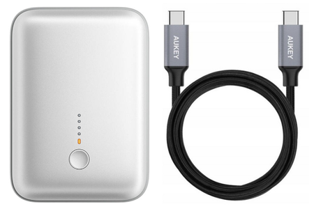 AUKEY Powerbank Spark Mini 10000mAh 20W PD QC 3.0 srebrny + Kabel USB-C 2m