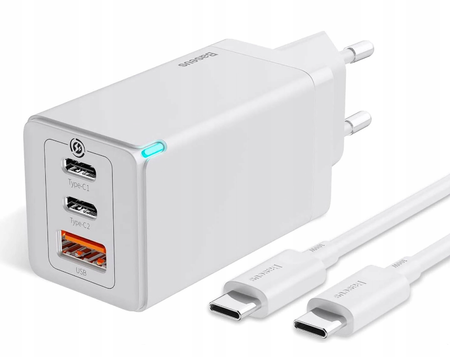 SZYBKA ŁADOWARKA GaN 65W BASEUS SIECIOWA 2 x USB-C USB 65W PD QC 4.0 KABEL